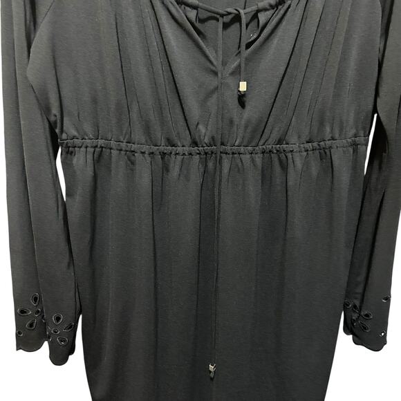 Michael Kors Boho Eyelet Dress L Black‎ Stretch Cinched High Waist Resort Travel - Picture 6 of 12